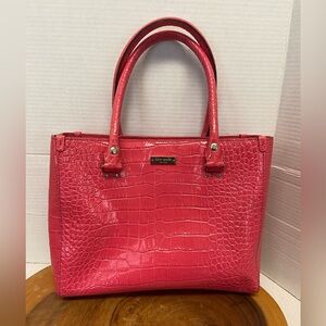 KATE SPADE HOT PINK Croc Embossed Patent Leather Tote Bag